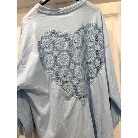 DAYDREAMER Baby Blue Lace Heart Long Sleeve Oversized T Shirt Top Made in USA - Picture 3 of 7